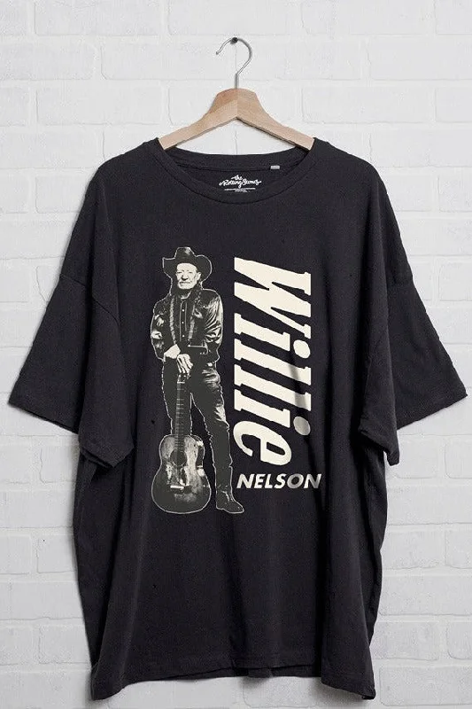 Livy Lu Willie Nelson One Size Stand Oversized Tee in Charcoal