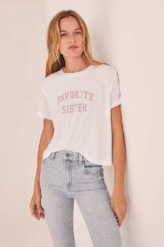 Favorite Sister Cropped Collegiate Tee in Bright White