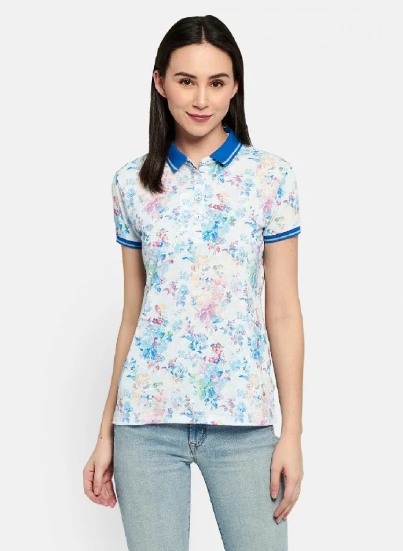 Womens Blue Printed T-Shirt