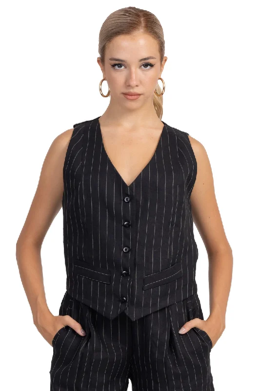 Black Pinstripe Women's Suit Vest