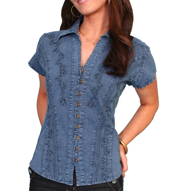 Blue Peruvian Cotton Cap Sleeve Blouse by Scully Bourbon Cowgirl