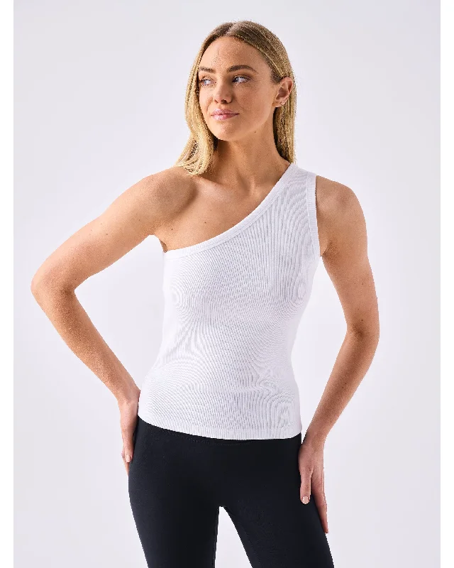 Dharma Bums Asymmetric Organic Cotton Rib Tank - White