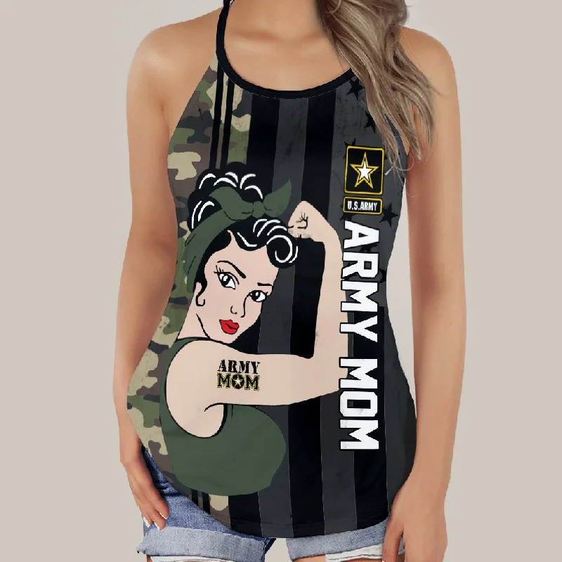 Gearhumans 3D Army Mom Mothers Day Custom Criss Cross Tank Top