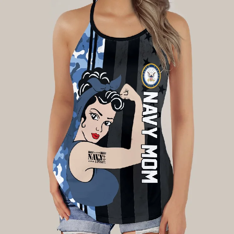 Gearhumans 3D Navy Mom Mothers Day Custom Criss Cross Tank Top