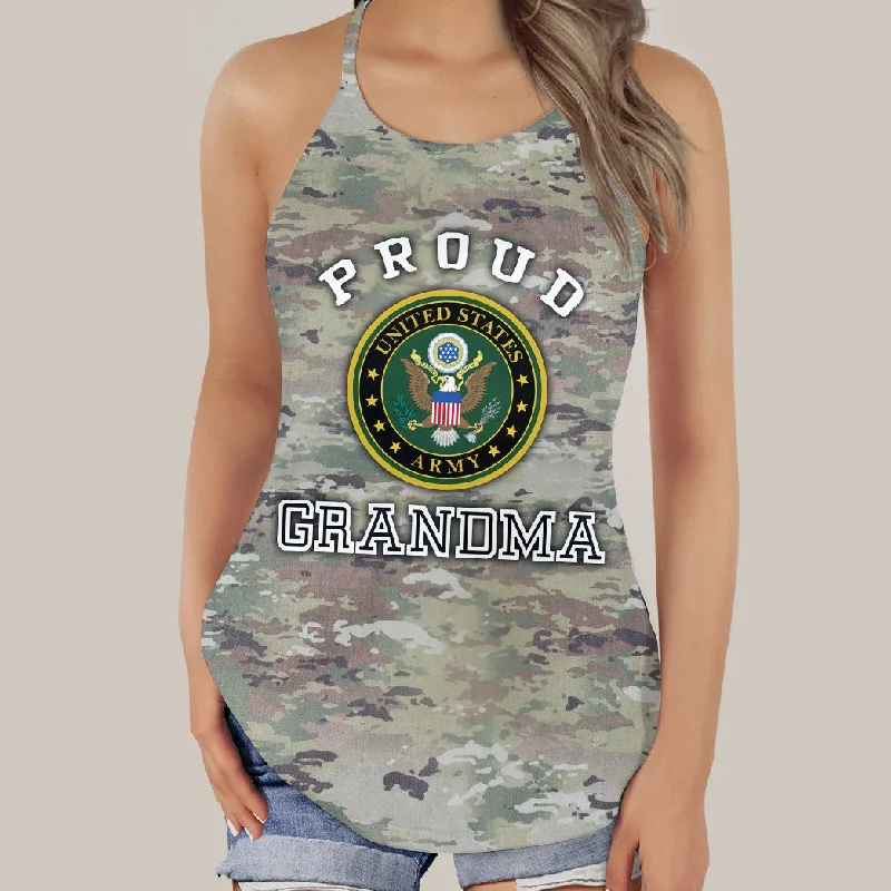 Gearhumans 3D US Army Proud Grandma Custom Criss Crop Tank Top