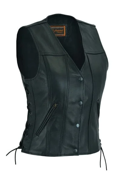 Women's Single Back Panel Black Leather Vest