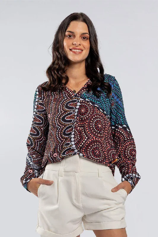 Heal Our Nura V Neck Women's Long Sleeve Blouse