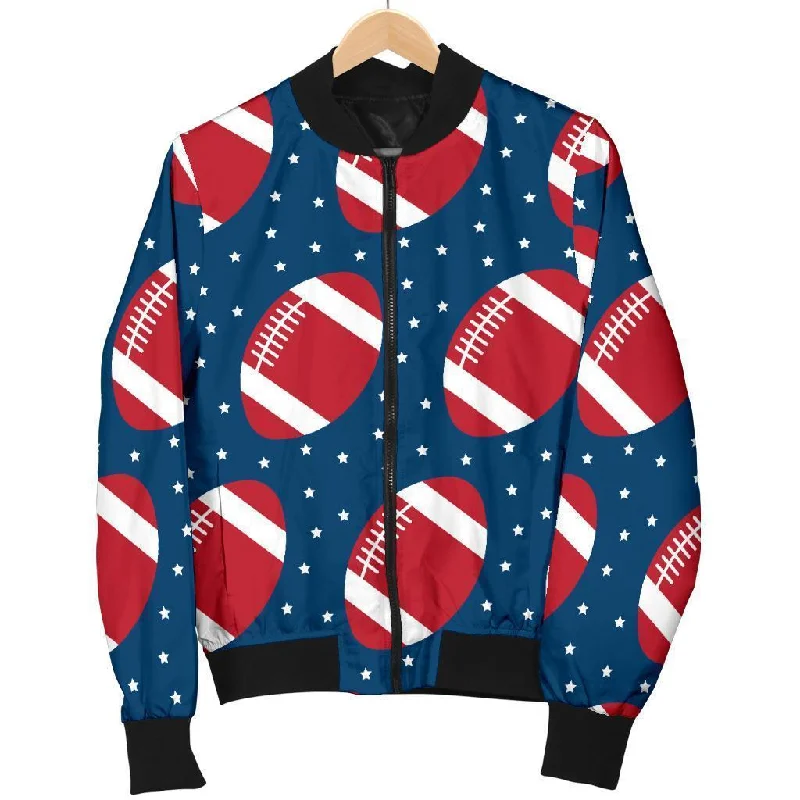 American Football Rugby Ball Print Pattern Women Casual Bomber Jacket