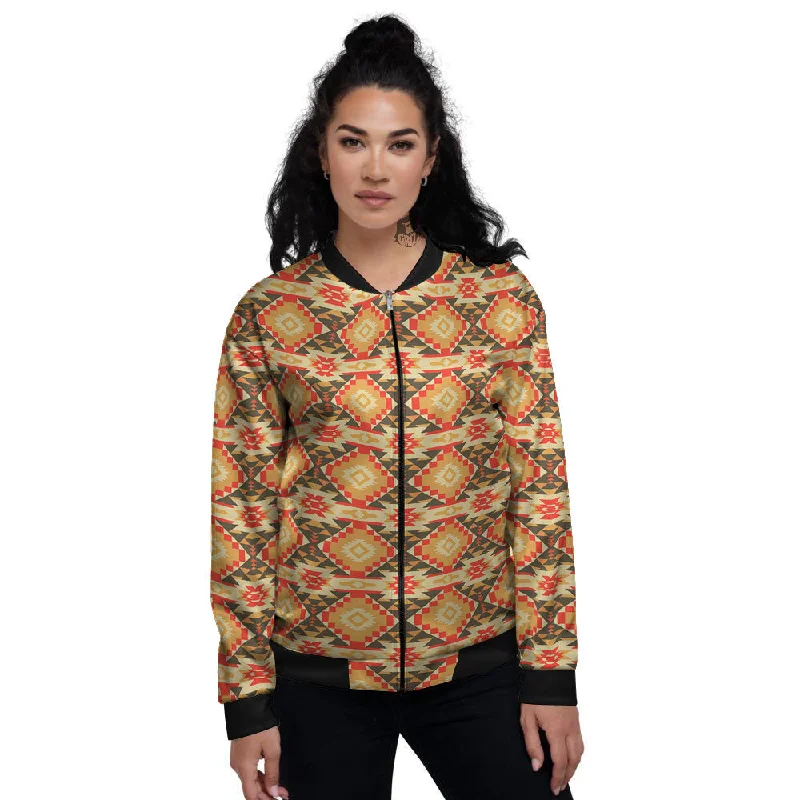 American Geometric Native Print Pattern Women's Bomber Jacket