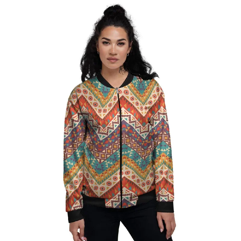 American Native Tribal Chevron Print Women's Bomber Jacket