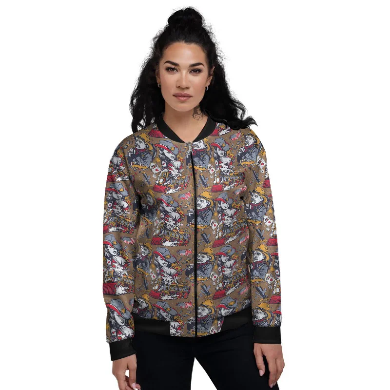 American Old West History Print Pattern Women's Bomber Jacket