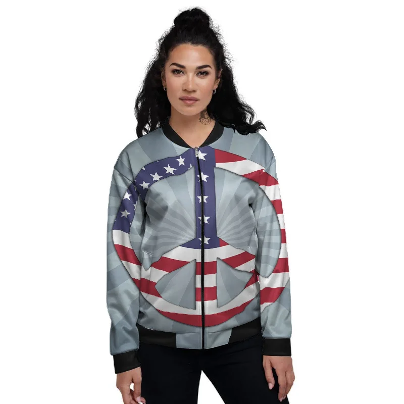 American Peace Flag Print Women's Bomber Jacket