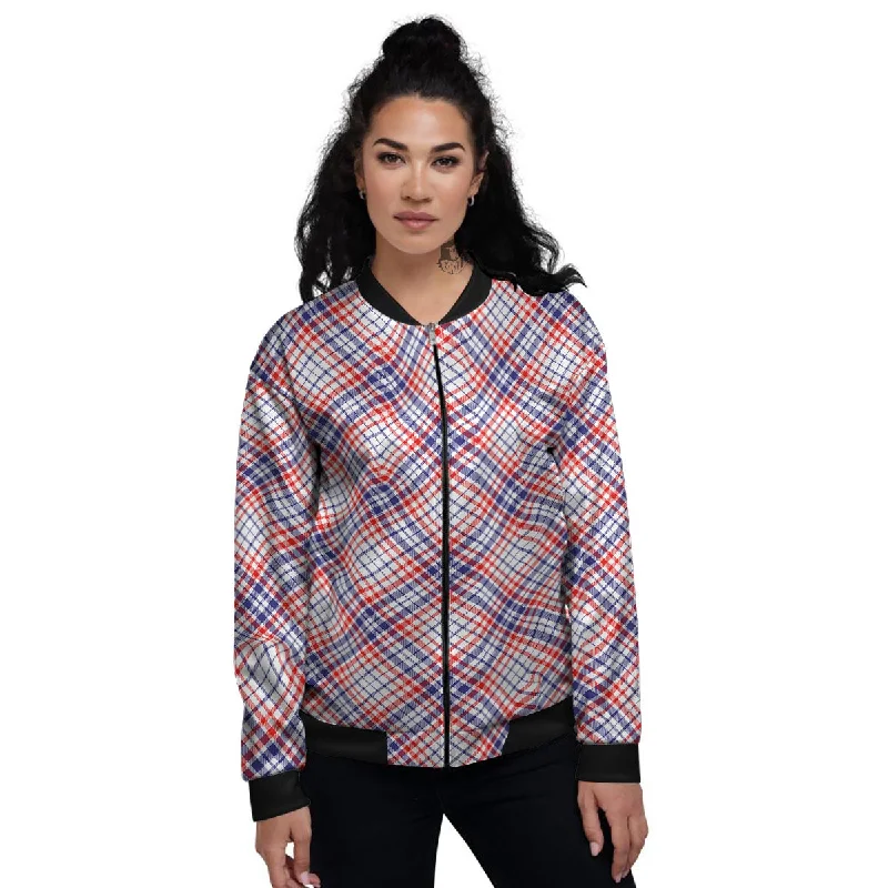 American Plaid 4th of July Print Women's Bomber Jacket