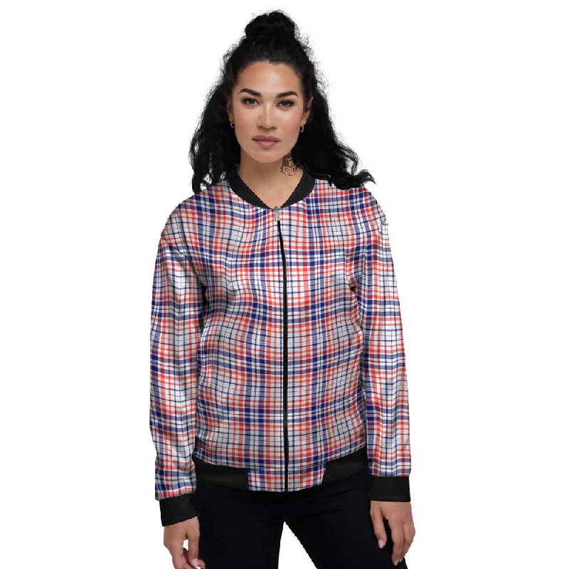 American Plaid Fourth of July Print Women's Bomber Jacket