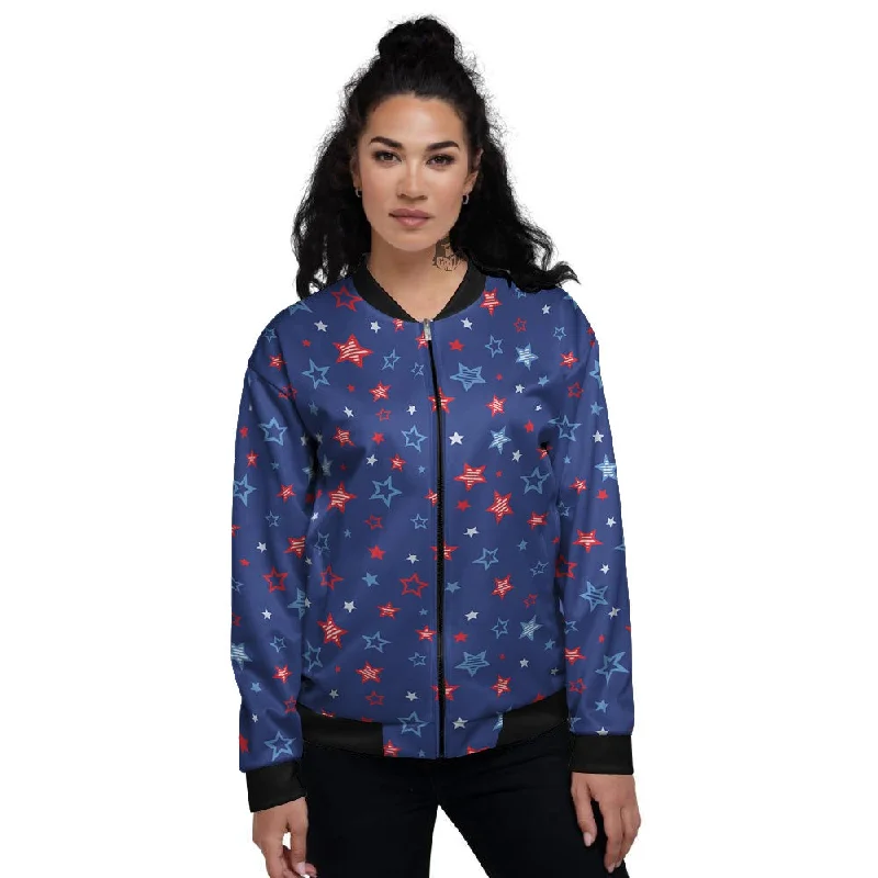 American Star Blue And Red Print Pattern Women's Bomber Jacket