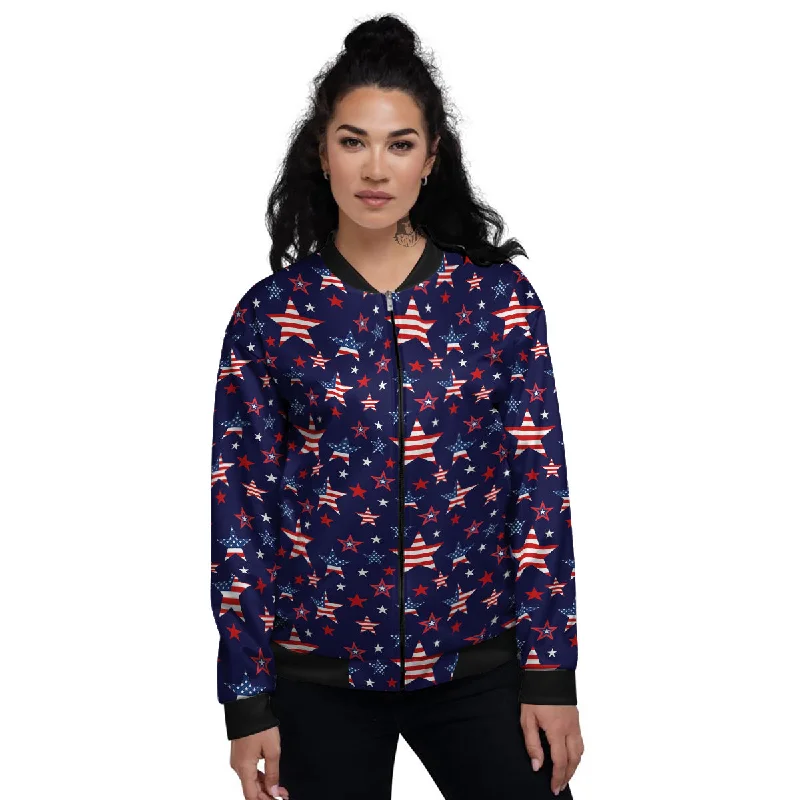 American Star Print Pattern Women's Bomber Jacket