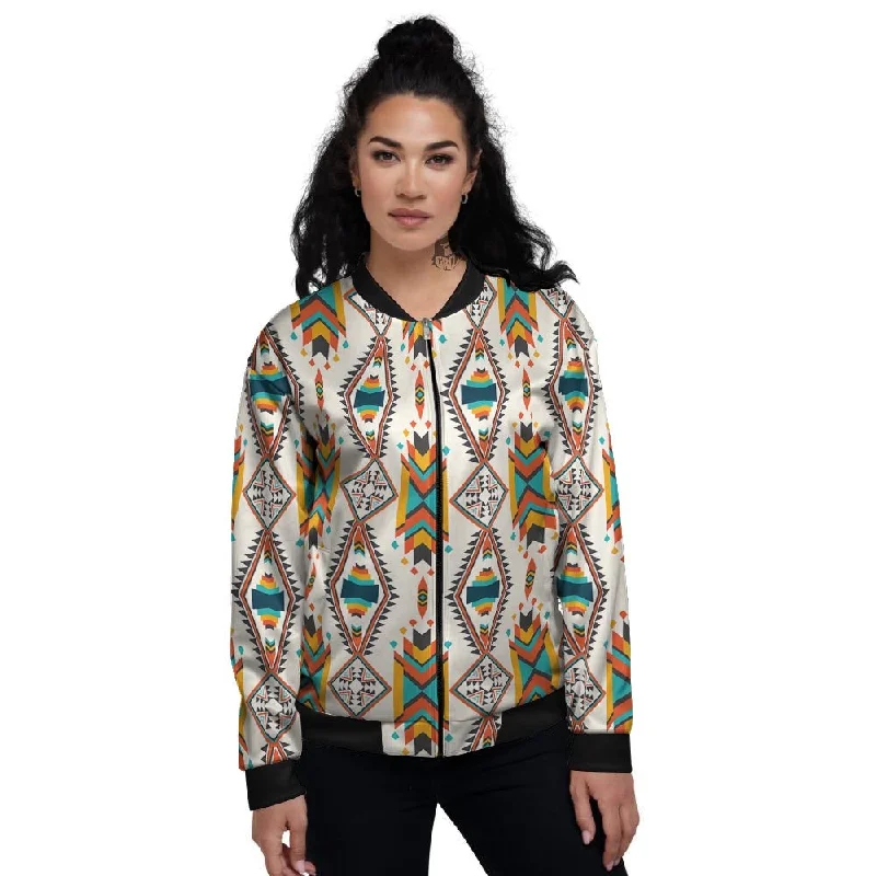 American Tribal Native Print Pattern Women's Bomber Jacket