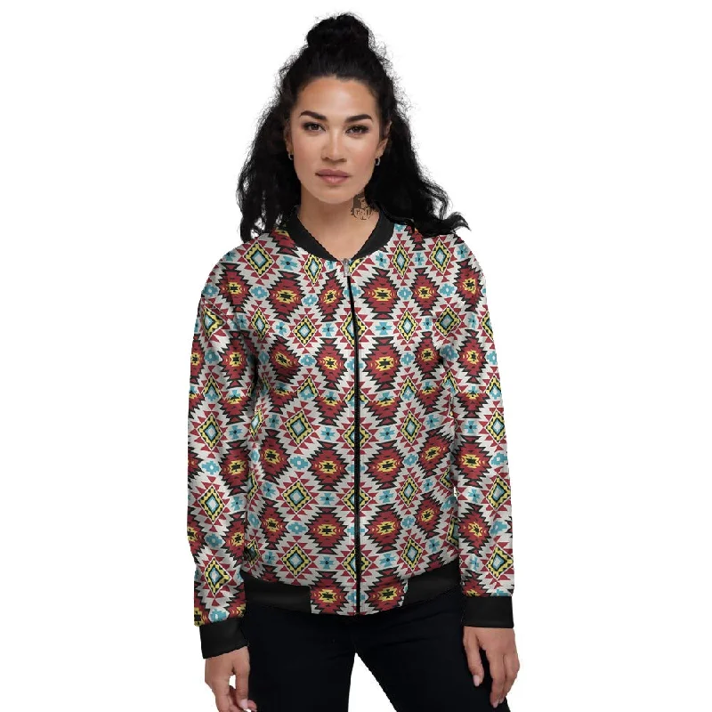 American Turquoise Native Print Pattern Women's Bomber Jacket