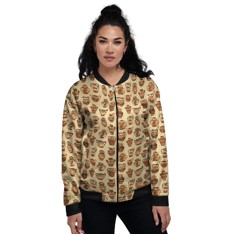 Amphora Greek Vintage Print Pattern Women's Bomber Jacket