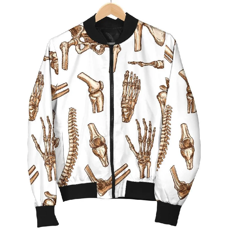 Anatomy Bone Pattern Print Women Casual Bomber Jacket