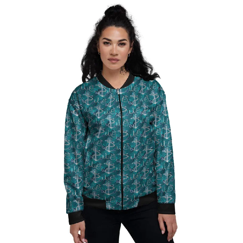 Anchor Blue Print Pattern Women's Bomber Jacket