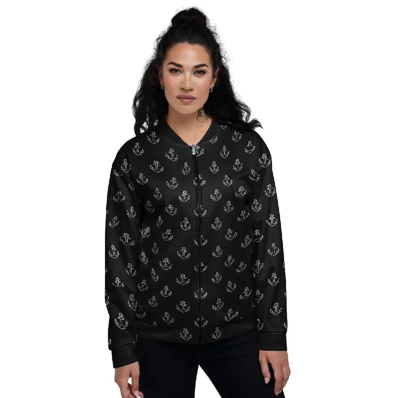 Anchor White And Black Print Pattern Women's Bomber Jacket