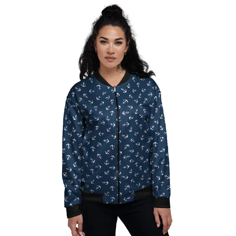 Anchor White And Blue Print Pattern Women's Bomber Jacket