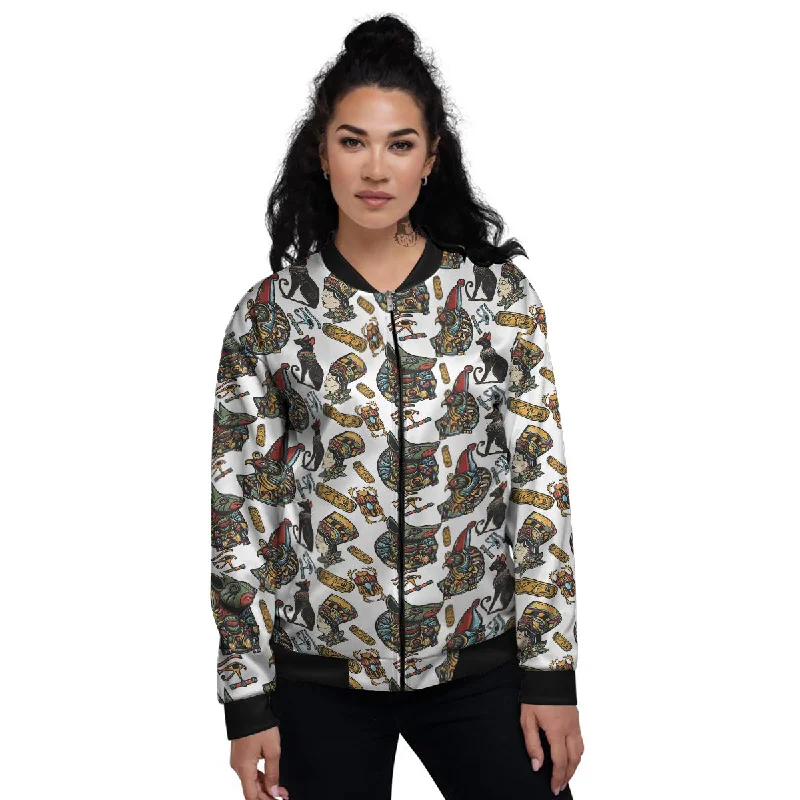 Ancient Egypt Old School Tattoo Print Pattern Women's Bomber Jacket