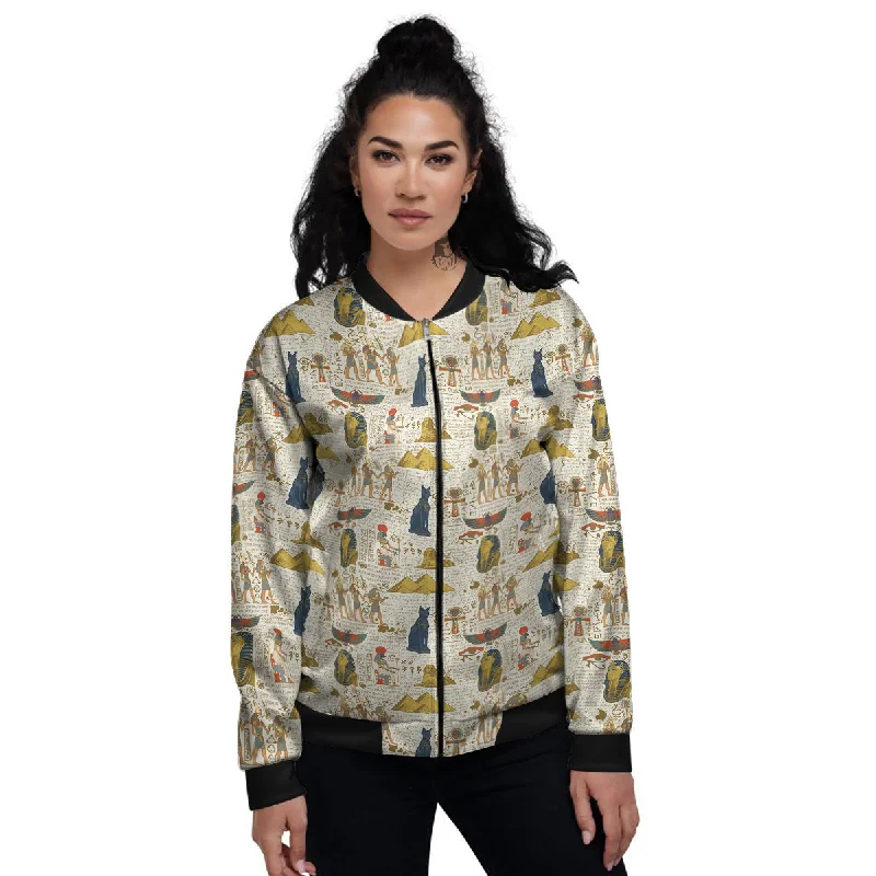 Ancient Egypt Text Print Pattern Women's Bomber Jacket