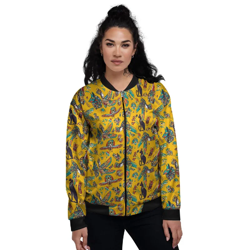 Ancient Egypt Yellow Print Pattern Women's Bomber Jacket