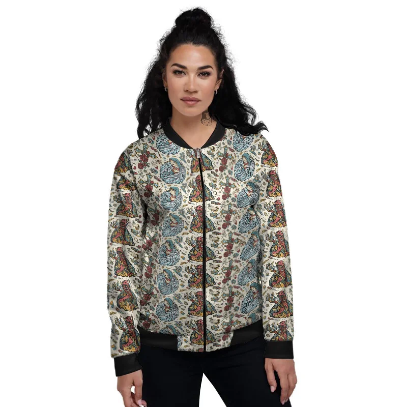 Angel And Demon Old School Tattoo Print Pattern Women's Bomber Jacket