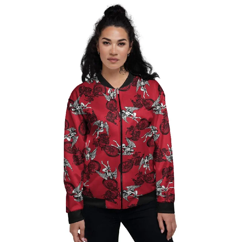 Angel And Motorcycle Print Pattern Women's Bomber Jacket