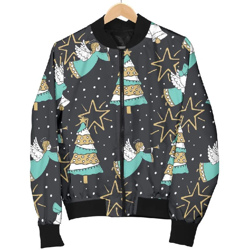 Angel Christmas Print Pattern Women Casual Bomber Jacket