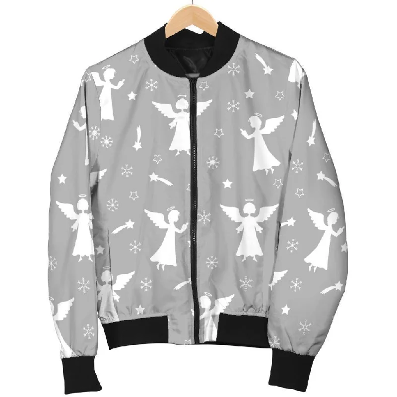 Angel Print Pattern Women Casual Bomber Jacket