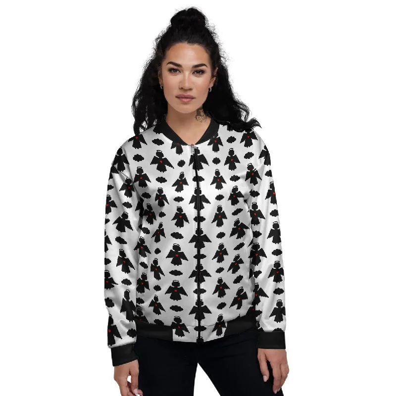 Angel White And Black Print Pattern Women's Bomber Jacket