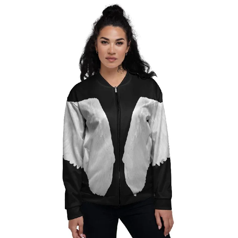 Angel Wings White Print Women's Bomber Jacket