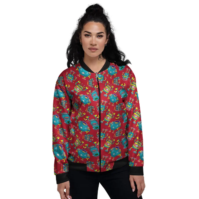 Angry Robot Print Pattern Women's Bomber Jacket