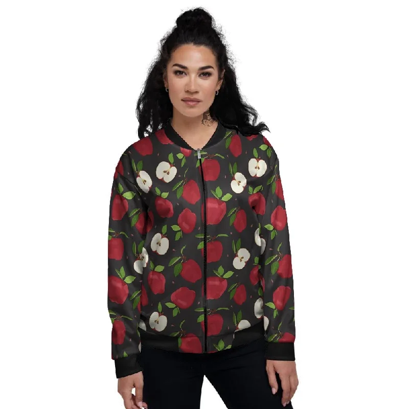 Apple Red Print Pattern Women's Bomber Jacket