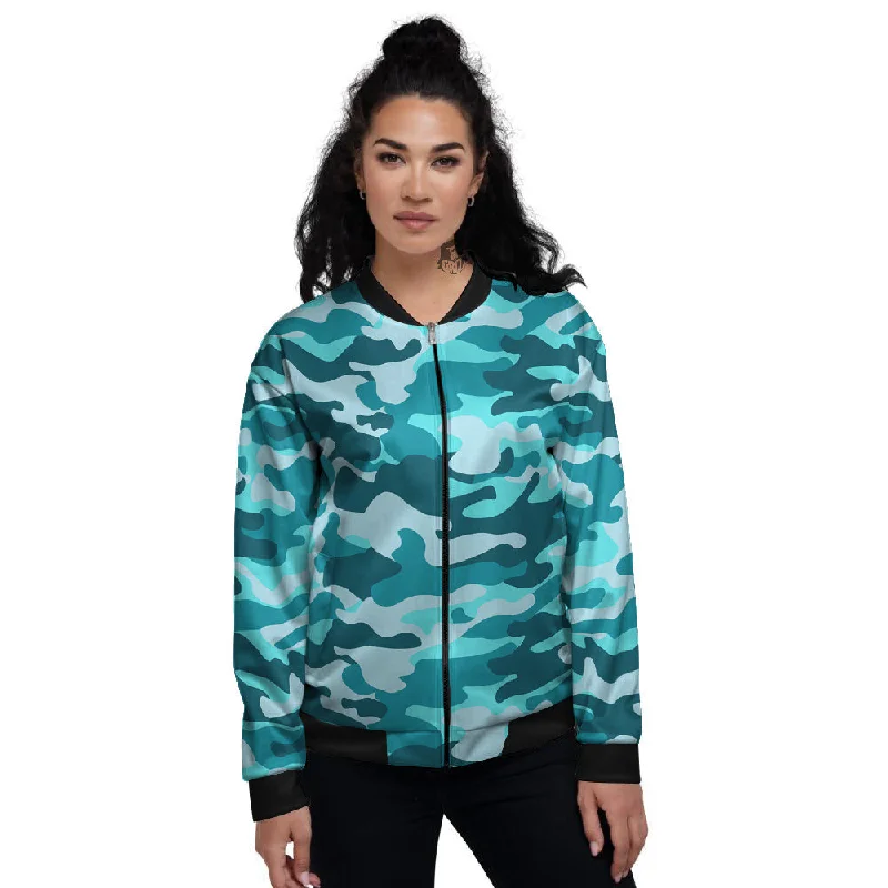 Aqua Camo And Camouflage Print Women's Bomber Jacket