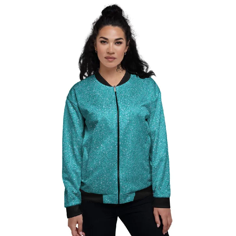 Aqua Glitter Artwork Print Women's Bomber Jacket