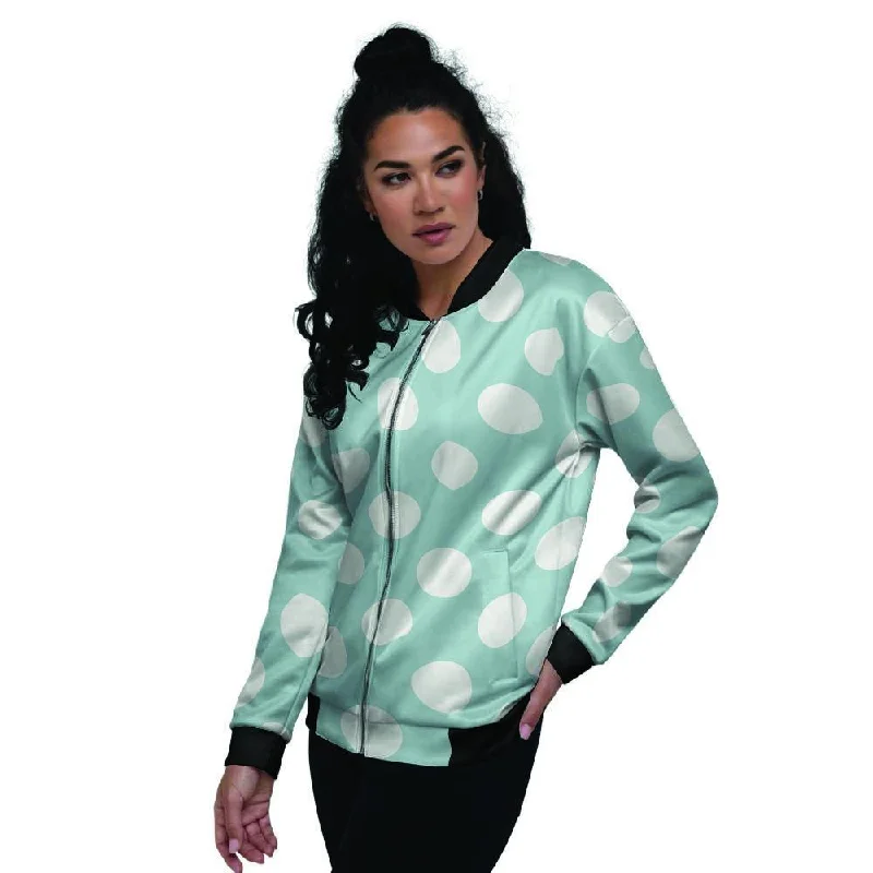 Aqua Polka Dot Women's Bomber Jacket