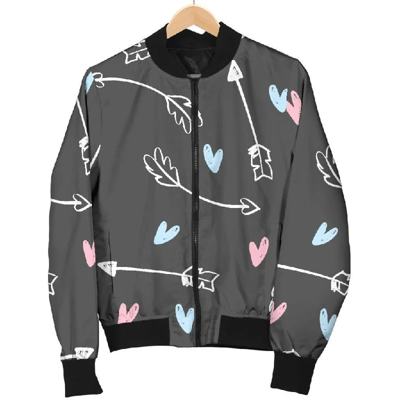 Archery Heart Pattern Print Women Casual Bomber Jacket