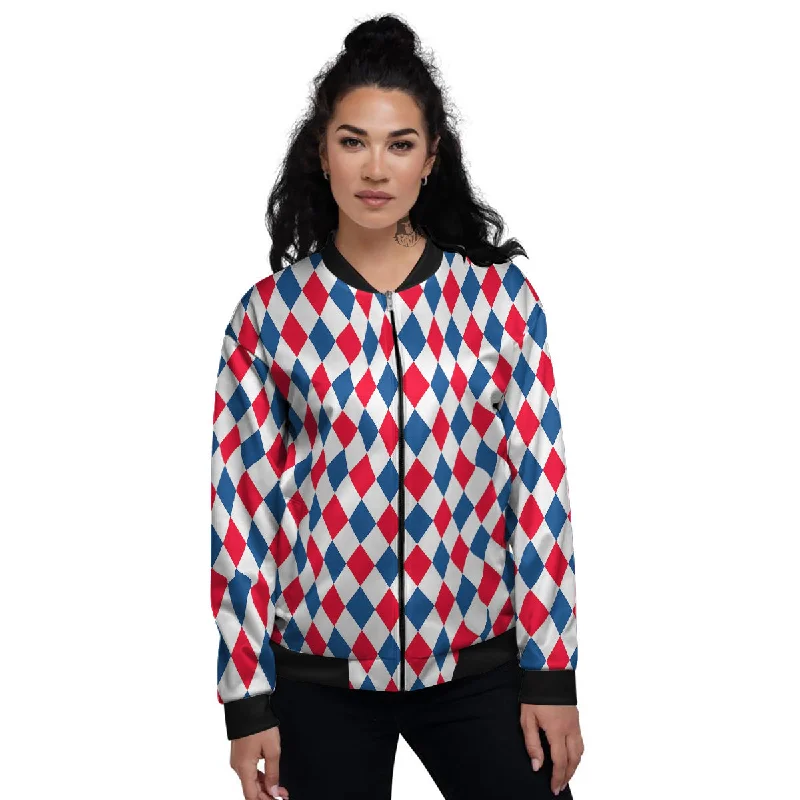 Argyle American Print Pattern Women's Bomber Jacket