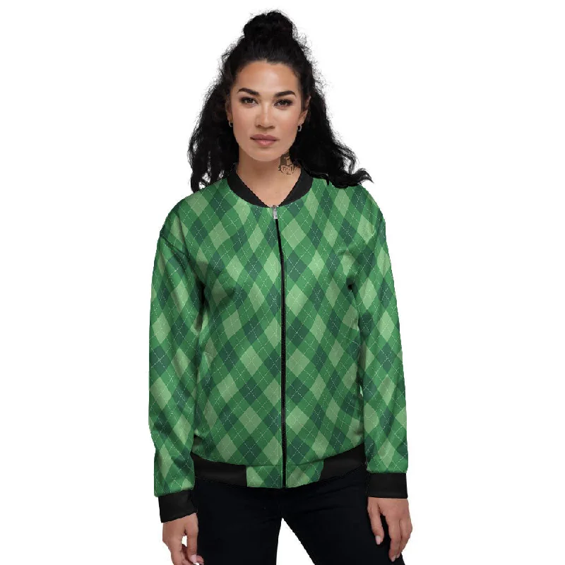 Argyle Forest Green Print Pattern Women's Bomber Jacket