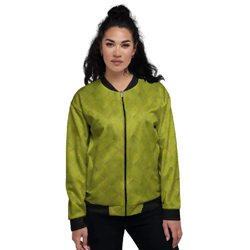 Argyle Grass Green Print Pattern Women's Bomber Jacket