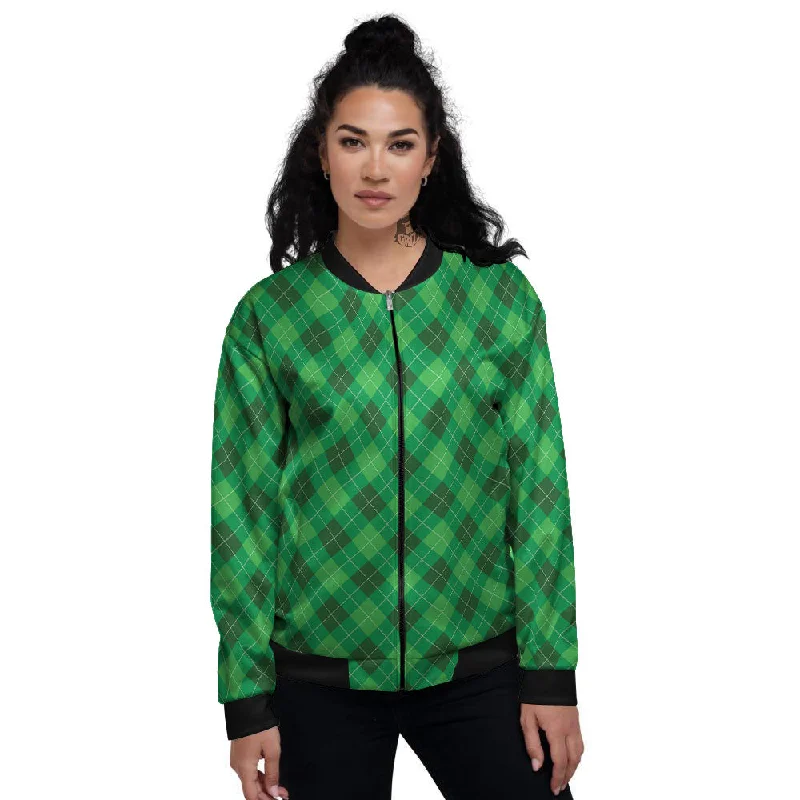 Argyle Green Print Pattern Women's Bomber Jacket