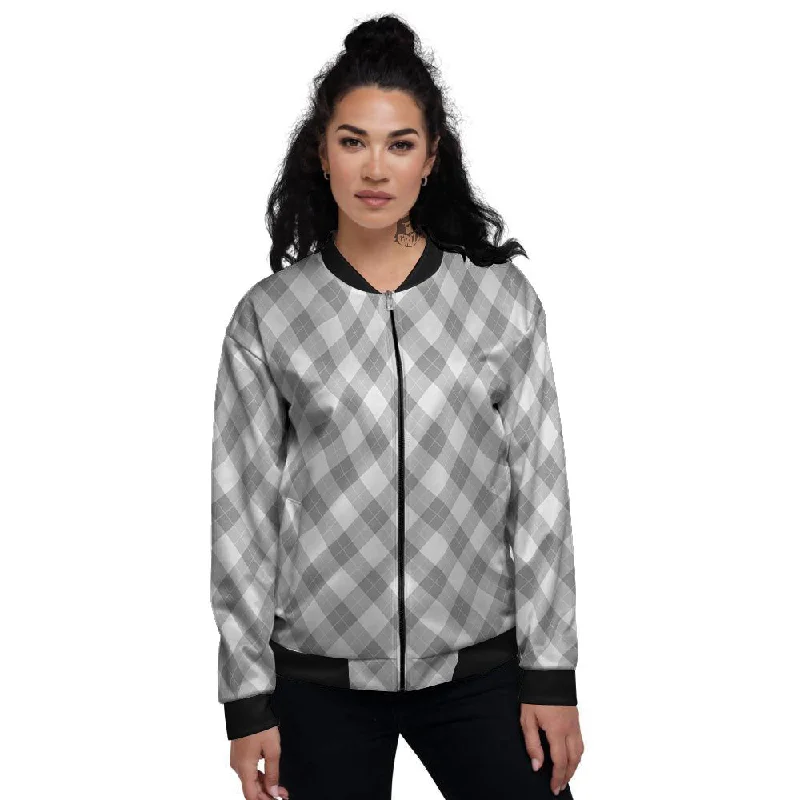 Argyle Grey Print Pattern Women's Bomber Jacket