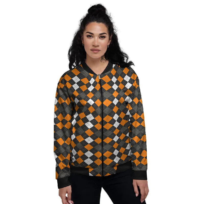 Argyle Halloween Print Pattern Women's Bomber Jacket