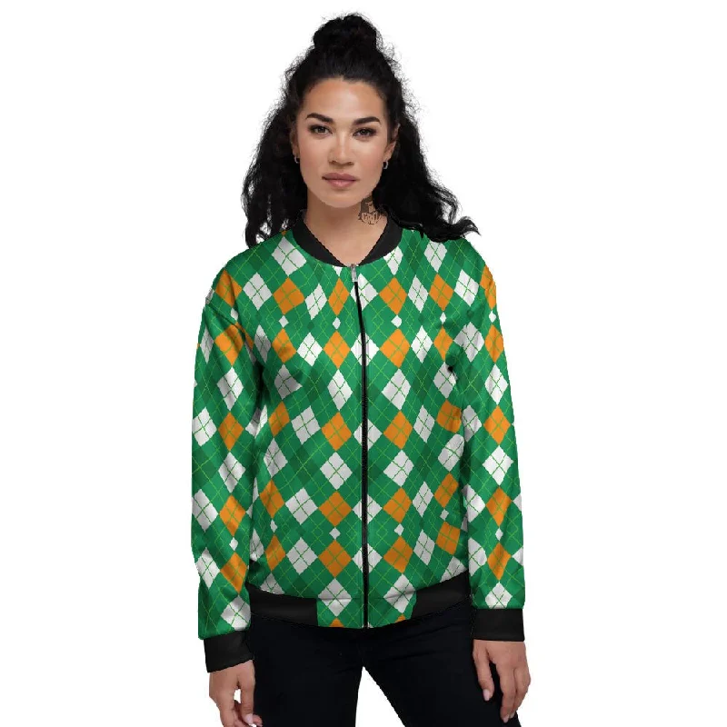 Argyle Irish Print Pattern Women's Bomber Jacket