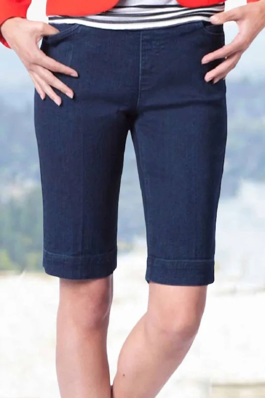 Bermuda Style Walking Short In Dark Denim